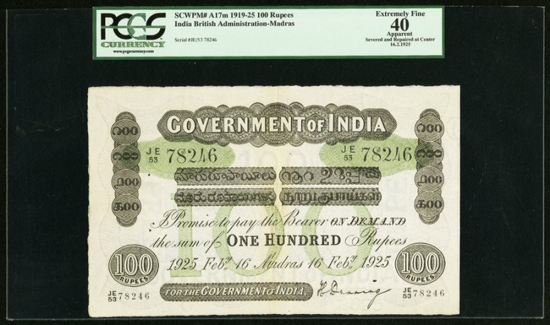 India Government of India 100 Rupees Madras 16.2.1925 Pick A17m Jhunjhunwalla-Ra...