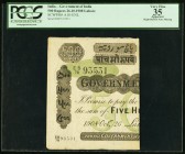 India Government of India 500 Rupees 26.10.1908 Lahore Pick UNL Jhunjhunwalla-Razack 2A.6.2 by Type, Unlisted PCGS Apparent Very Fine 35. A rare issue...