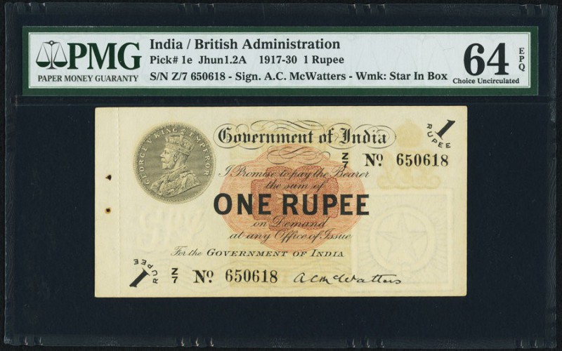 India Government of India 1 Rupee ND (1917-30) Pick 1e Jhunjhunwalla-Razack 1.2A...