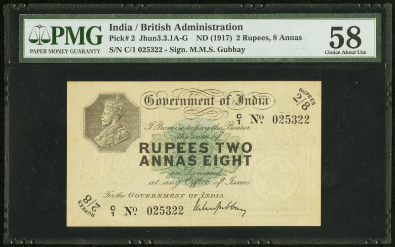 India Government of India, Calcutta 2 Rupees, 8 Annas ND (1917) Pick 2 Jhunjhunw...