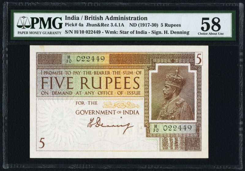 India Government of India 5 Rupees ND (1917-30) Pick 4a Jhunjhunwalla-Razack 3.4...