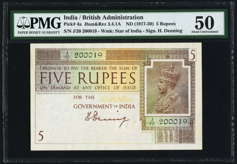 India Government of India 5 Rupees ND (1917) Pick 4a Jhunjhunwalla-Razack 3.4.1A...