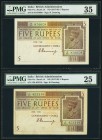 India Government of India 5 Rupees ND (1917-30) Pick 4a Jhunjhunwalla-Razack 4.1A Two Examples PMG Graded Choice Very Fine 35; Very Fine 25. A pleasin...