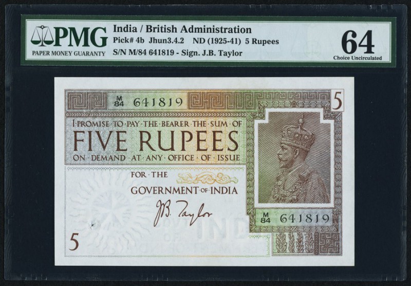 India Government of India 5 Rupees ND (1925-32) Pick 4b Jhunjhunwalla-Razack 3.4...