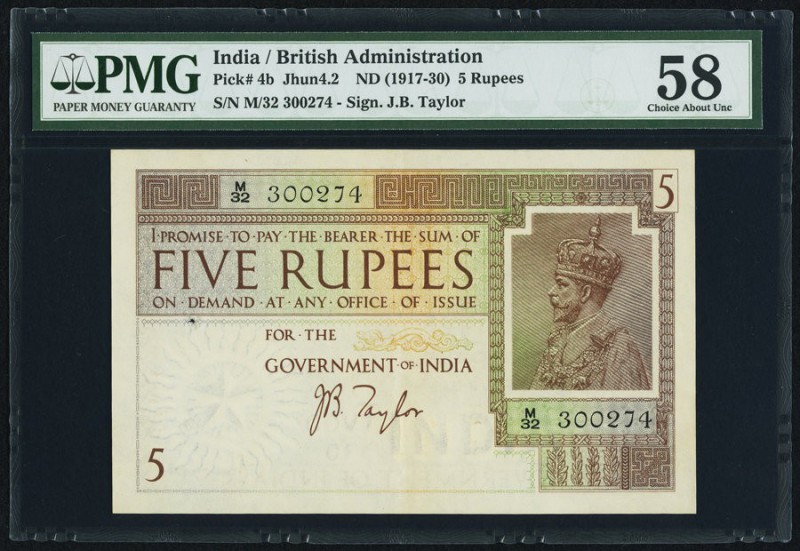 India Government of India 5 Rupees ND (1925-33) Pick 4b Jhunjhunwalla-Razack 4.2...