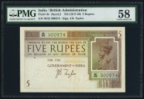 India Government of India 5 Rupees ND (1925-33) Pick 4b Jhunjhunwalla-Razack 4.2 PMG Choice About Unc 58. An unusually decent example of this earlier ...