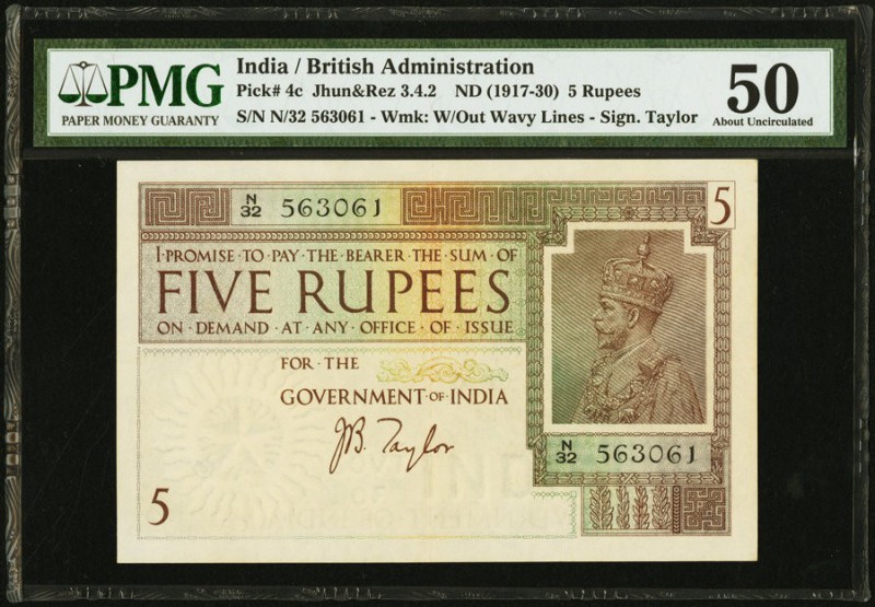 India Government of India 5 Rupees ND (1917-30) Pick 4c Jhunjhunwalla-Razack 3.4...