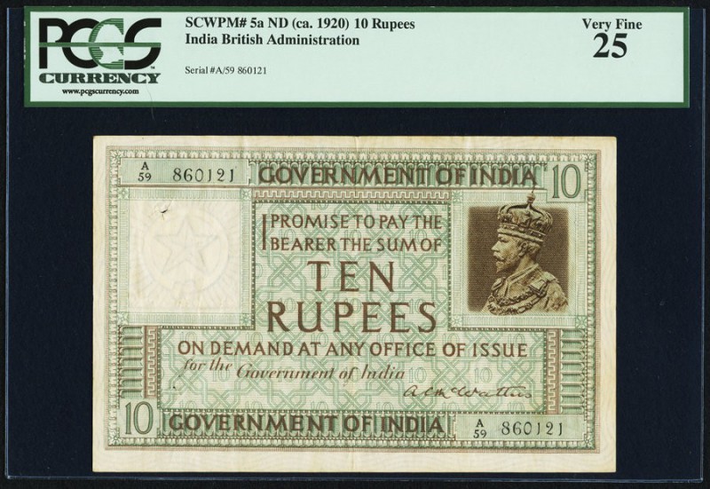 India Government of India 10 Rupees ND (1923) Pick 5a Jhunjhunwalla-Razack 3.6 P...
