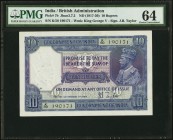 India Government of India 10 Rupees ND (1925-33) Pick 7b Jhunjhunwalla-Razack 3.7.2 PMG Choice Uncirculated 64. This handsome blue variety was first i...