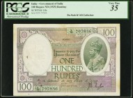 India Government of India 100 Rupees ND (1925) Pick 10b Jhunjhunwalla-Razack 3.10 PCGS Very Fine 35. A pleasing large format violet and green note fea...