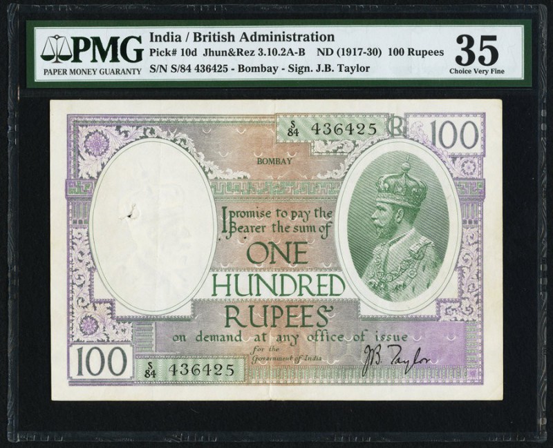 India Government of India 100 Rupees ND (1917-30) Pick 10d Jhunjhunwalla-Razack ...