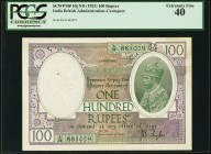 India Government of India 100 Rupees ND (1925) Pick 10j Jhunjhunwalla-Razack 3.10 PCGS Extremely Fine 40. A beautiful, lightly circulated, and very ra...
