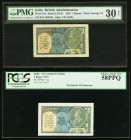 India Government of India 1 Rupee 1935 Pick 14a Jhunjhunwalla-Razack 3.2.1B-D, Two Examples PMG Very Fine 30 Net; PCGS Choice About New 58PPQ; 1 Rupee...