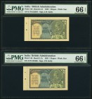 India Government of India 1 Rupee 1935 Pick 14b Jhunjhunwalla-Razack 3.2.1A, Two Consecutive Examples PMG Gem Uncirculated 66 EPQ (2). A lovely pair o...