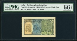 India Government of India 1 Rupee ND (1935) Pick 14b Jhunjhunwalla-Razack 3.2.1A PMG Gem Uncirculated 66 EPQ. Prefixes E and F were used for this numb...