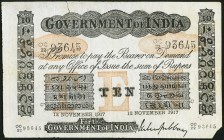 India Government of India 10 Rupees Calcutta 12.11.1917 Pick A10gx Contemporary Counterfeit Very Fine. An intriguing counterfeit meant to circulate at...