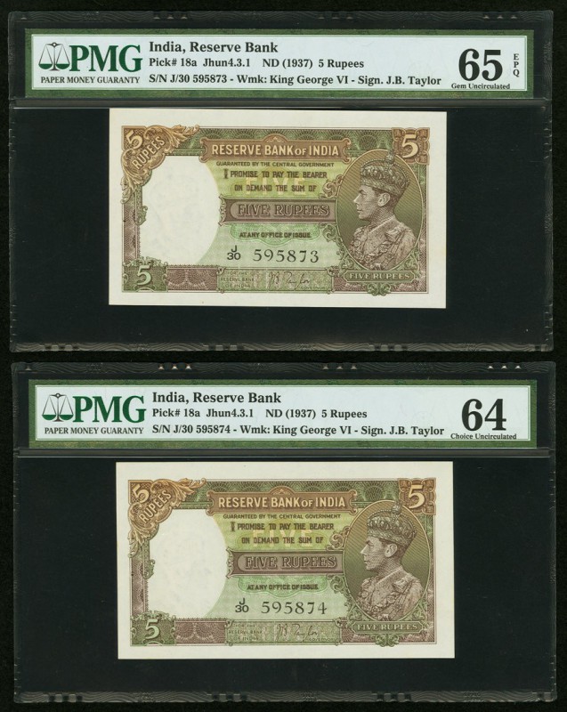 India Reserve Bank of India 5 Rupees ND (1937) Pick 18a Jhunjhunwalla-Razack 4.3...