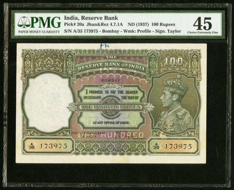 India Reserve Bank of India 100 Rupees ND (1937) Pick 20a Jhunjhunwalla-Razack 4...