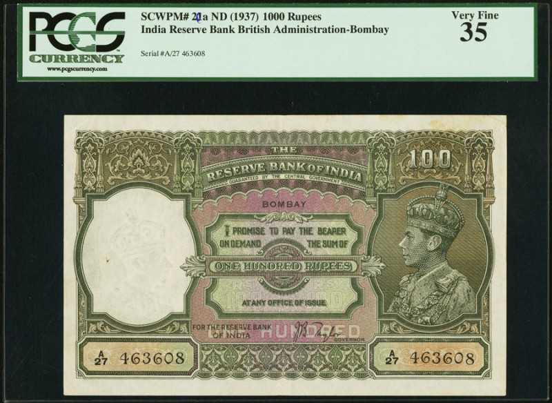 India Reserve Bank of India 100 Rupees ND (1937) Pick 20a Jhunjhunwalla-Razack 4...