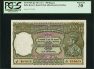 India Reserve Bank of India 100 Rupees ND (1937) Pick 20a Jhunjhunwalla-Razack 4.7 PCGS Very Fine 35. An evenly circulated and problem free example of...
