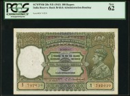 India Reserve Bank of India 100 Rupees ND (1943) Pick 20b Jhunjhunwalla-Razack 4.7 PCGS New 62. A handsome example of this scarcer variety issued from...
