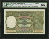 India Reserve Bank of India 100 Rupees Calcutta ND (1943) Pick 20e Jhunjhunwalla-Razack 4.7.2B PMG Gem Uncirculated 65 EPQ. An incredible original exa...