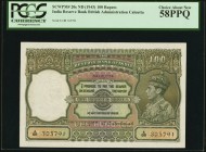 India Reserve Bank of India 100 Rupees ND (ca. 1943) Pick 20e Jhunjhunwalla-Razack 4.7 PCGS Choice About New 58PPQ. An attractive green and lilac note...