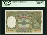 India Reserve Bank of India 100 Rupees ND (1943) Pick 20e Jhunjhunwalla-Razack 4.7.2B PCGS Choice About New 58PPQ. A beautiful example of this King Ge...