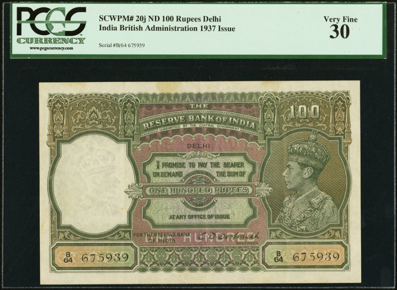 India Reserve Bank of India 100 Rupees Delhi ND (1943) Pick 20j Jhunjhunwalla-Ra...