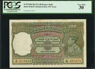 India Reserve Bank of India 100 Rupees Delhi ND (1943) Pick 20j Jhunjhunwalla-Razack 4.7 PCGS Very Fine 30. A pleasing example of this Delhi-issued ra...