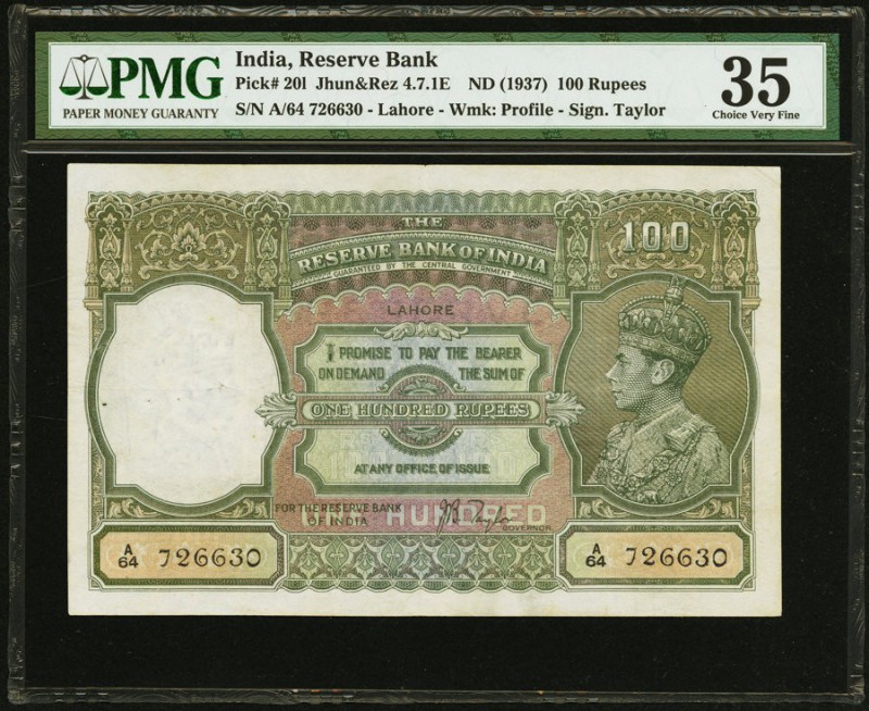 India Reserve Bank of India 100 Rupees ND (1937) Pick 20l Jhunjhunwalla-Razack 4...