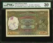 India Reserve Bank of India 100 Rupees ND (1937) Pick 20l Jhunjhunwalla-Razack 4.7.1E PMG Very Fine 30. Issued by the Lahore Office, this prewar 100 R...
