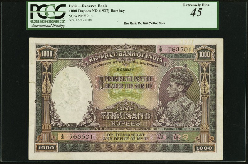 India Reserve Bank of India 1000 Rupees ND (1937) Pick 21a Jhunjhunwalla-Razack ...