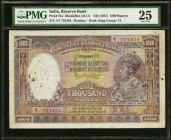India Reserve Bank of India 1000 Rupees ND (1937) Pick 21a Jhunjhunwalla-Razack 4.8.1A PMG Very Fine 25. Another example of this rare Bombay issued hi...