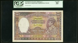 India Reserve Bank of India 1000 Rupees ND (1937) Pick 21b Jhunjhunwalla-Razack 4.8 PCGS Very Fine 35. An attractive example of this sought after over...