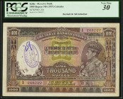 India Reserve Bank of India 1000 Rupees ND (1937) Pick 21b Jhunjhunwalla-Razack 4.8 PCGS Very Fine 30. A much sought after high denomination King Geor...