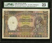 India Reserve Bank of India 1000 Rupees ND (1937) Pick 21b Jhunjhunwalla-Razack 4.8.1B PMG Very Fine 25. A moderately circulated example of this scarc...
