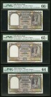 India Reserve Bank of India 10 Rupees ND (1943) Pick 24 Jhunjhunwalla-Razack 4.6.1, Three Examples PMG Graded Choice Uncirculated 64; Gem Uncirculated...
