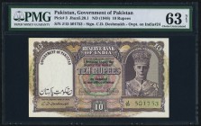 Pakistan Reserve Bank of India 10 Rupees ND (1948) Pick 3 Jhunjhunwalla-Razack 5.20.1 PMG Choice Uncirculated 63 Net. An unusually choice example of t...
