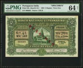 Portuguese India Banco Nacional Ultramarino 5 Rupias 1.1.1924 Pick 25s Jhunjhunwalla-Razack 12.15.1 Specimen PMG Choice Uncirculated 64 Net. Printed b...