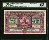 Portuguese India Banco Nacional Ultramarino 10 Rupias 1.1.1924 Pick 26s Jhunjhunwalla-Razack 12.16.1 Specimen PMG Choice Uncirculated 63. This denomin...