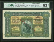 Portuguese India Banco Nacional Ultramarino 500 Rupias 1.1.1924 Pick 30s Jhunjhunwalla-Razack 12.20.1 Specimen PMG Choice Uncirculated 63 Net. A sensa...