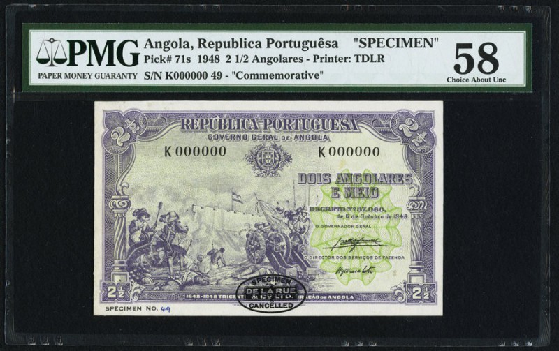 Angola Republica Portuguesa 2 1/2 Angolares 1948 Pick 71s Specimen PMG Choice Ab...