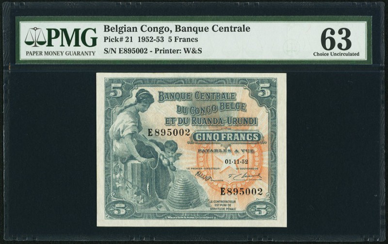 Belgian Congo Banque Centrale du Congo Belge et du Ruanda-Urundi 5 Francs 1.11.5...