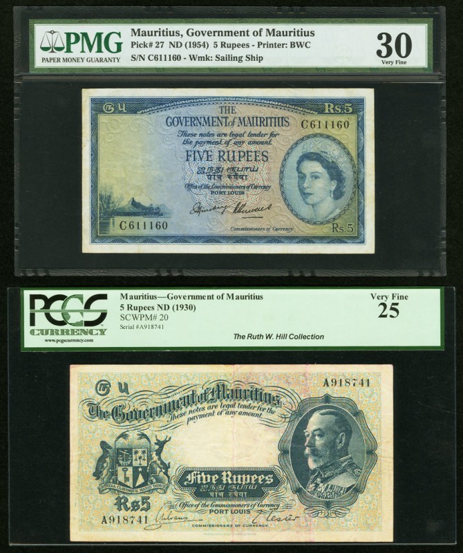 Mauritius Government of Mauritius 5 Rupees Two Examples. ND (1930) Pick 20 PCGS ...