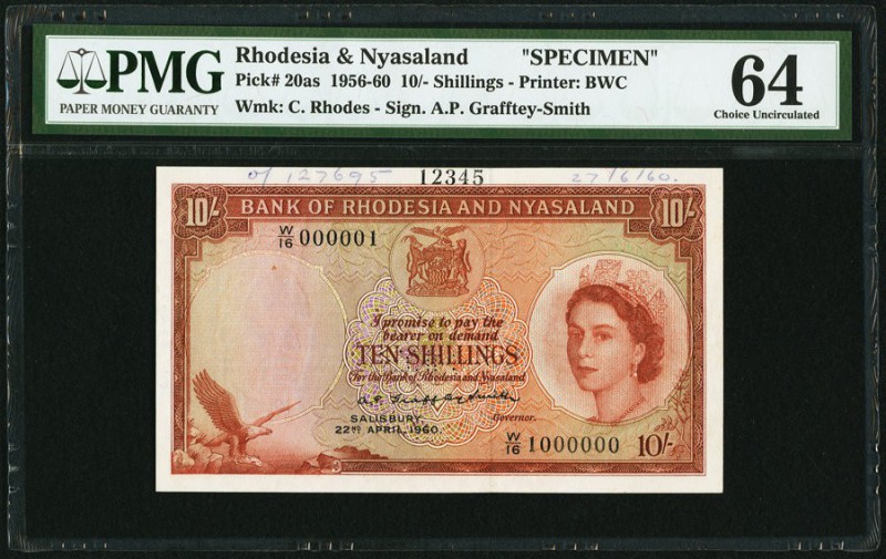 Rhodesia & Nyasaland Bank of Rhodesia and Nyasaland 10 Shillings 1956-62 Pick 20...