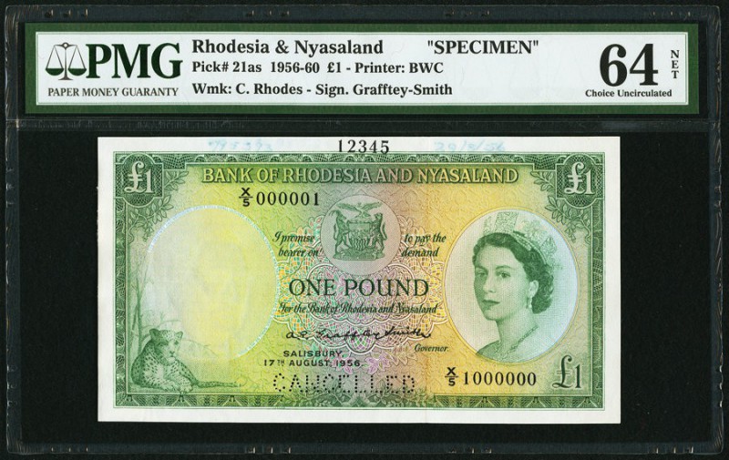 Rhodesia & Nyasaland Bank of Rhodesia and Nyasaland 1 Pound 17.8.1956 Pick 21as ...