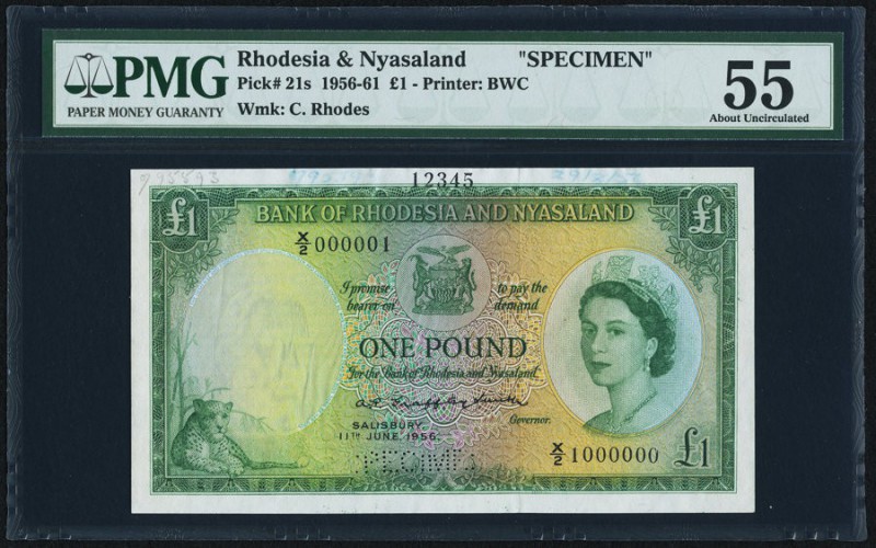 Rhodesia & Nyasaland Bank of Rhodesia and Nyasaland 1 Pound 11.6.1956 Pick 21s S...