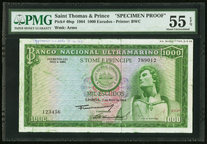 Saint Thomas and Prince Banco Nacional Ultramarino 1000 Escudos 11.5.1964 Pick 4...