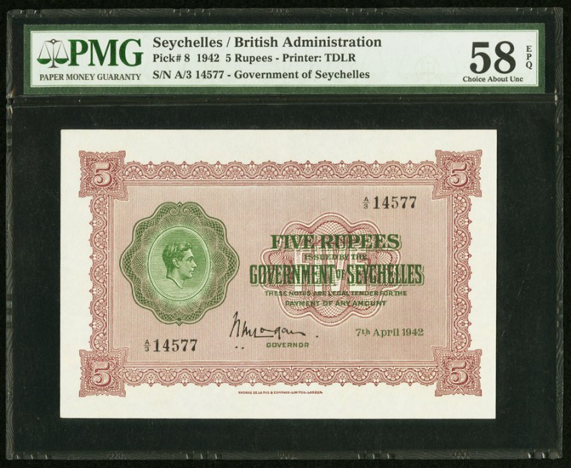 Seychelles Government of Seychelles 5 Rupees 7.4.1942 Pick 8 PMG Choice About Un...